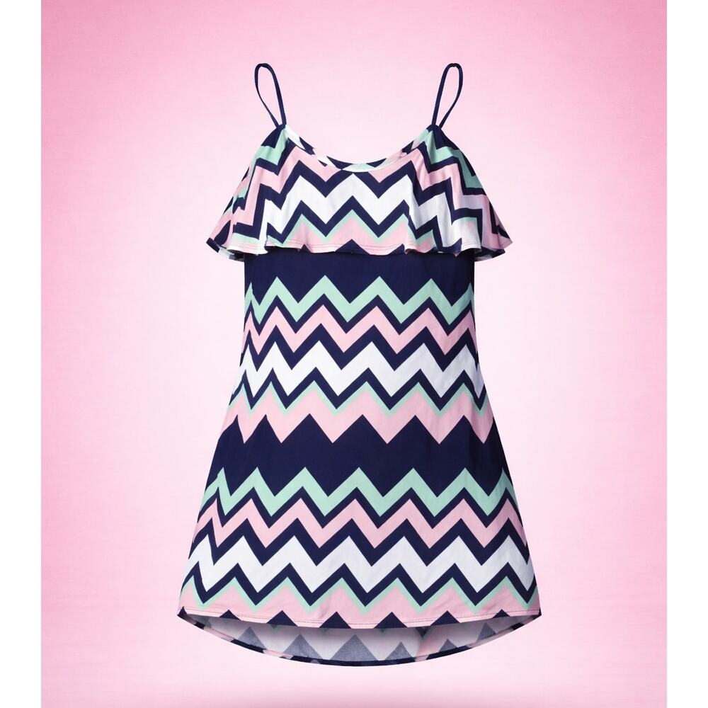 West Loop Zig Zag Tunic Top Womens XL Sleeveless Chevron Ruffle Blouse